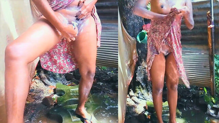 The Desi Naked Stepaunty Bathing Outside and Shaving Her Pussy