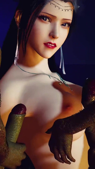 3D Cute Skinny Asian Slut Have Threesome Sex with Two Big Cock Monsters