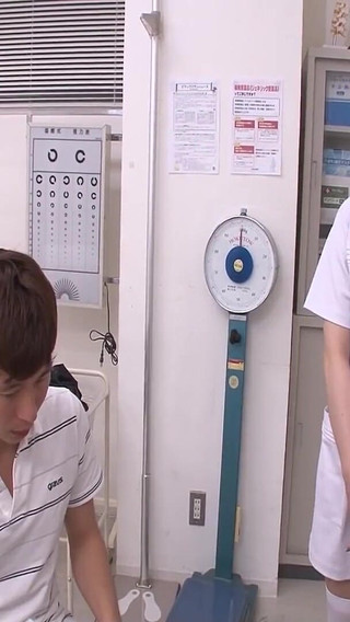 Japanese Nurse Masturbates in Front of a Patient While Doctor Plays with Her Tits