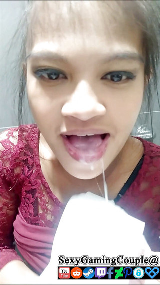 Hot pregnant Asian wife blows me in toilet - Cumm in mouth ending